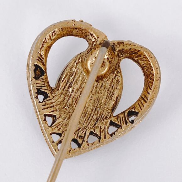 Vintage 1960s Stick Pin Porcelain Hand Painted Heart Floral Cabochon Gold Tone - Picture 6 of 10